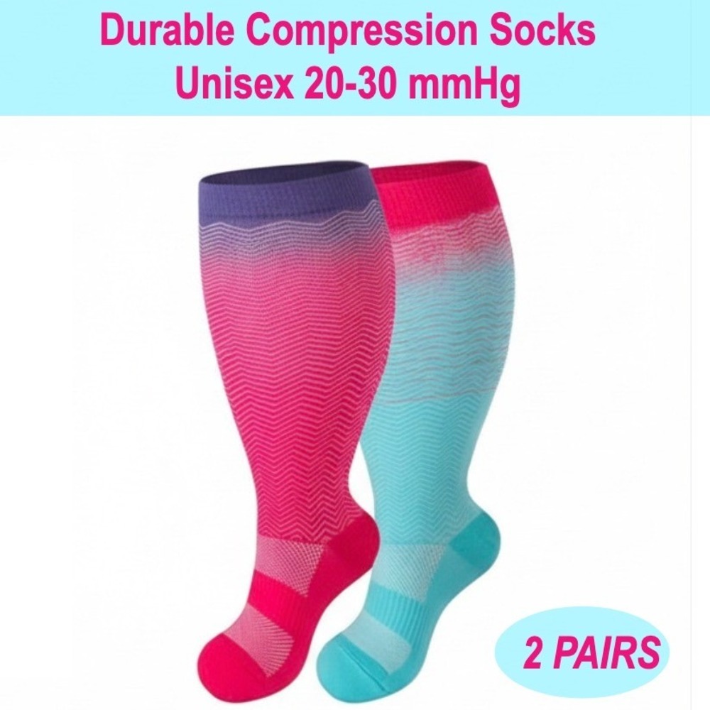 Unisex 20-30 mmHg Compression Socks 4XL Colorful Neon Gradient Medical 2 Pack‎